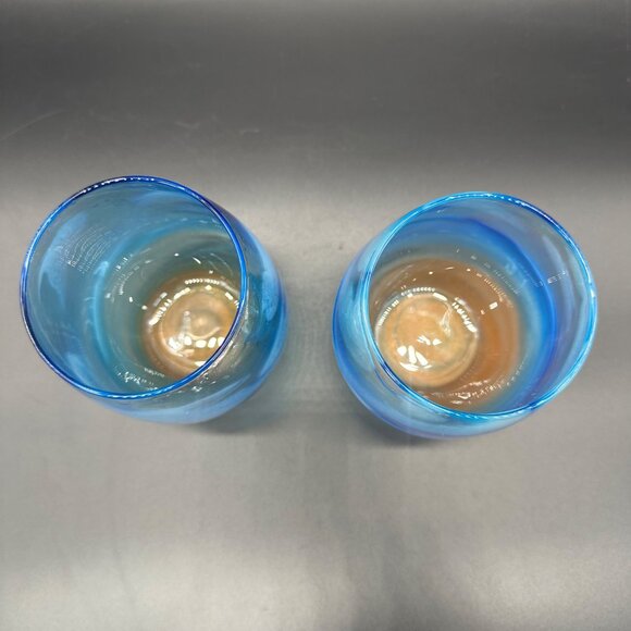 Stemless Wine Glasses Abstract Beach Blue Sandy Brown Nautical Cups Tumblers - Picture 5 of 8